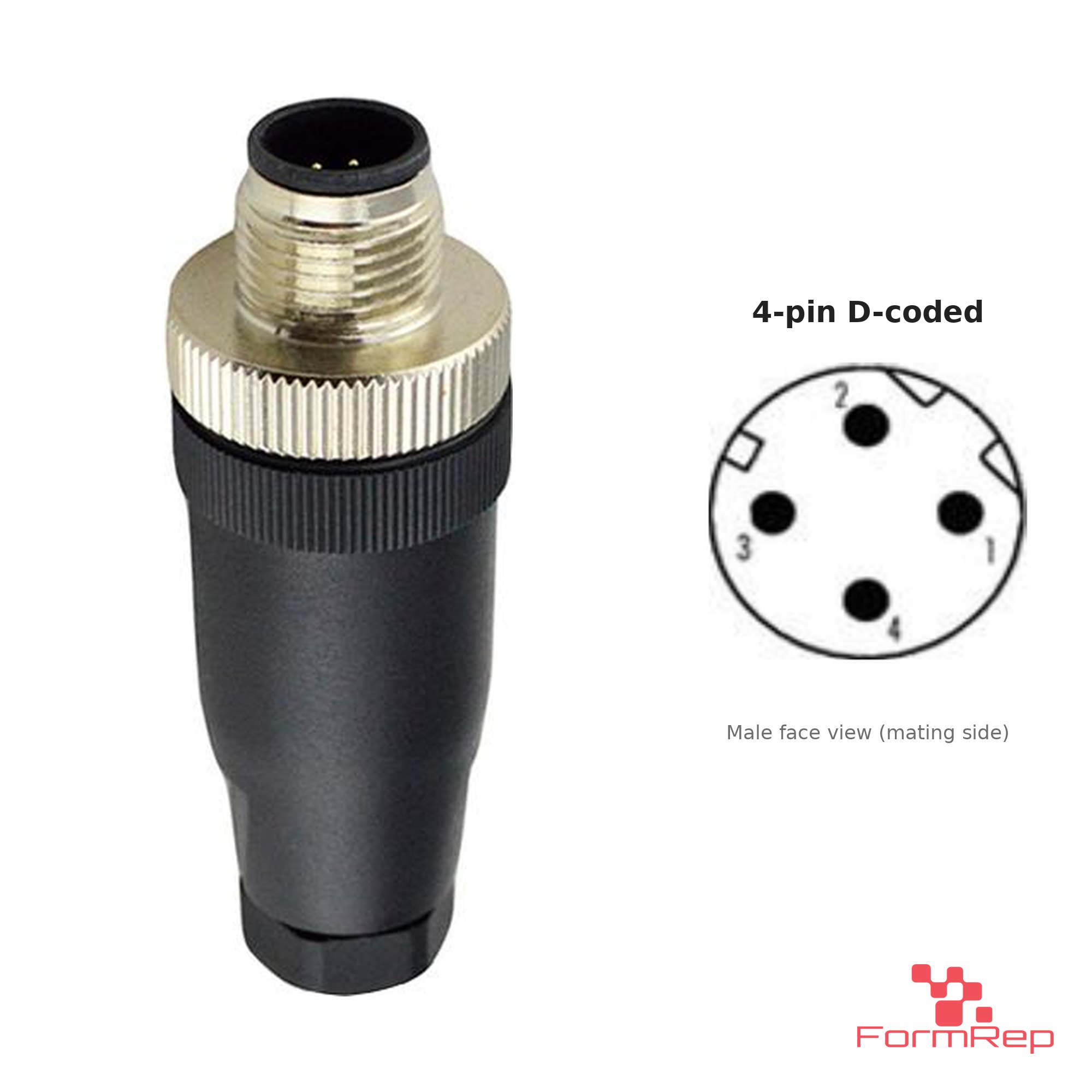 M12 D-Coded Field-Attachable Connector, Solder Termination, male straight M12 D-Coded Field-Attachable Connector, Solder Termination, male straight