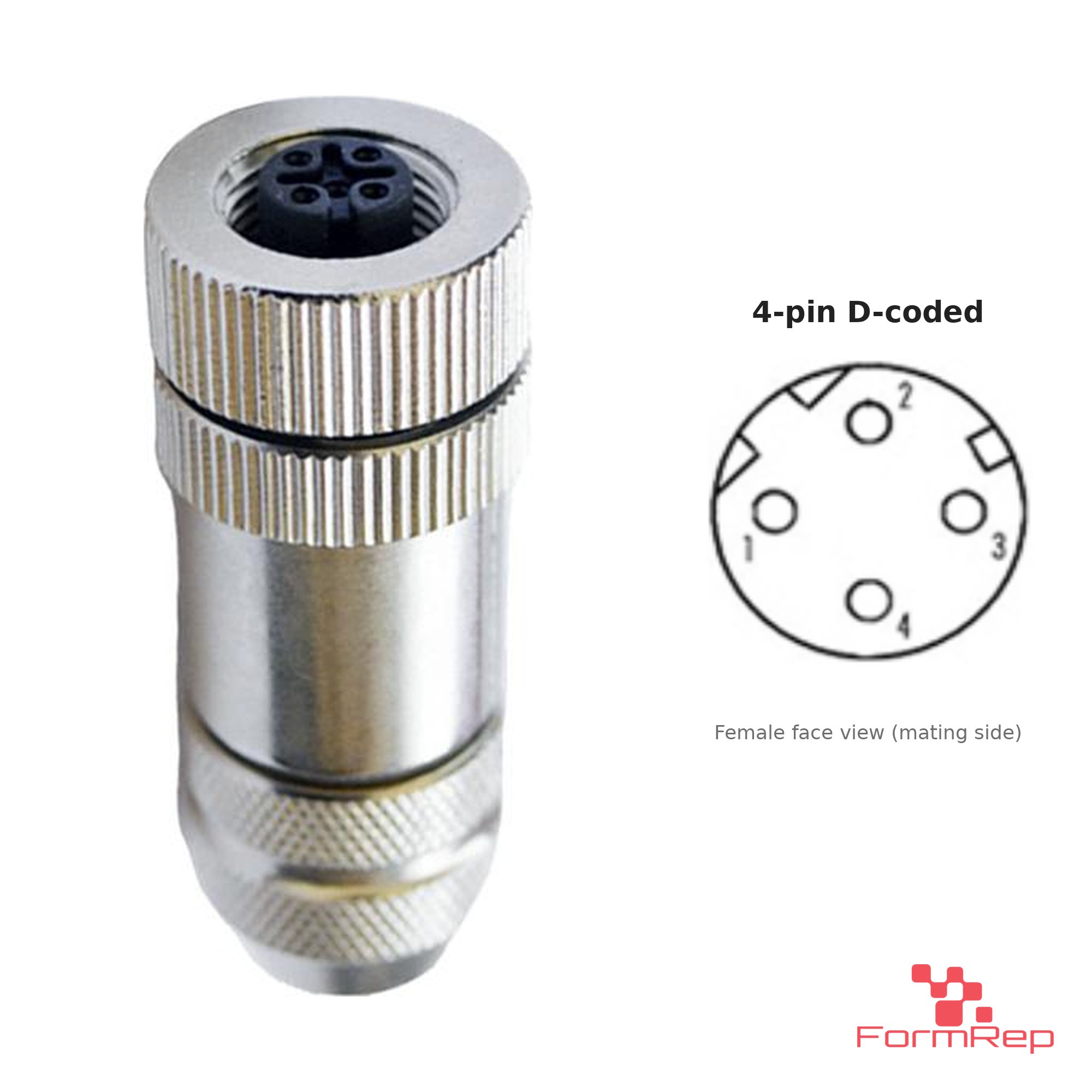 M12 D-Coded Field-Attachable Connector, Metal, Shielded, female straight M12 D-Coded Field-Attachable Connector, Metal, Shielded, female straight