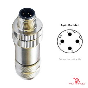 M12 D-Coded Field-Attachable Connector, Metal, Shielded, male straight