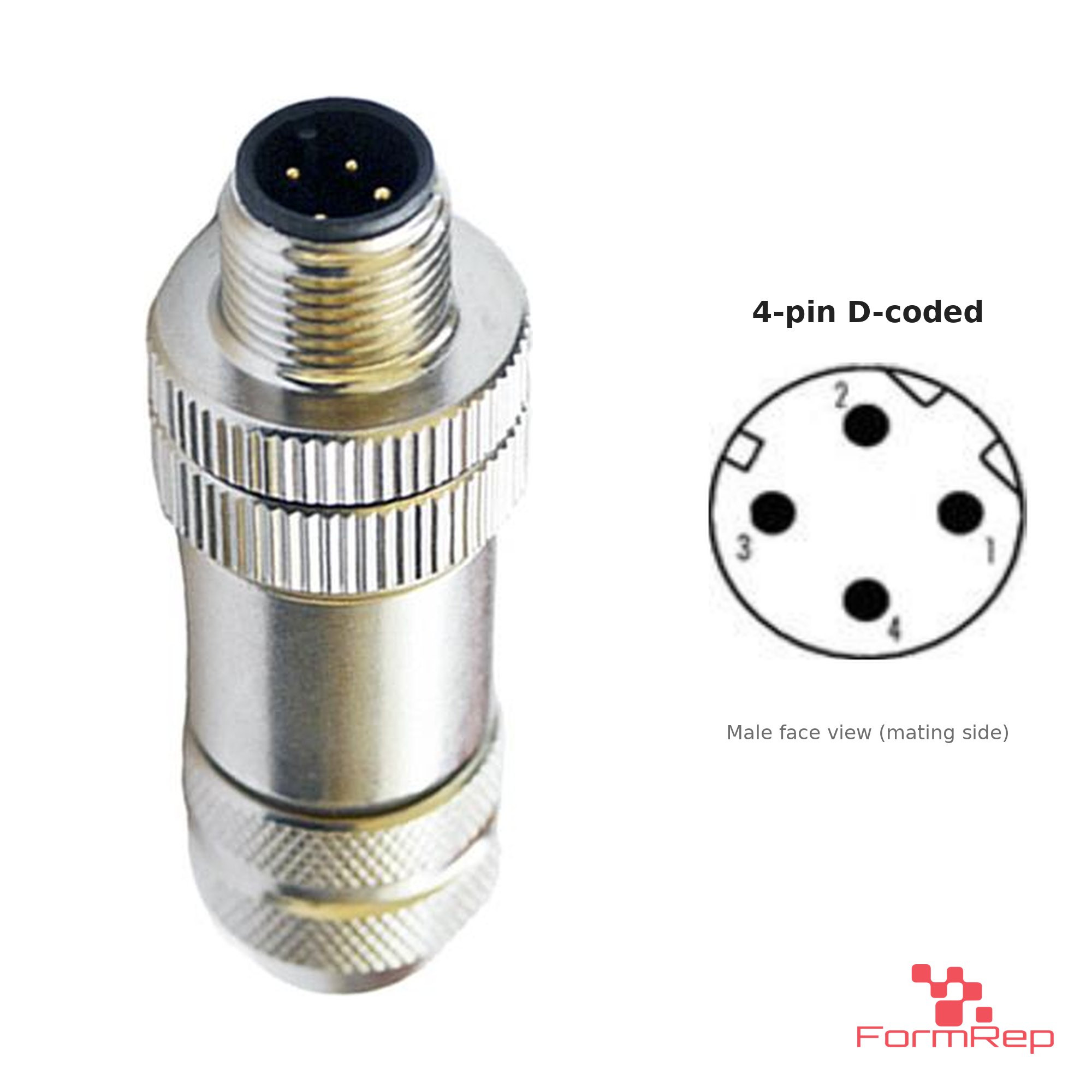 M12 D-Coded Field-Attachable Connector, Metal, Shielded, male straight M12 D-Coded Field-Attachable Connector, Metal, Shielded, male straight