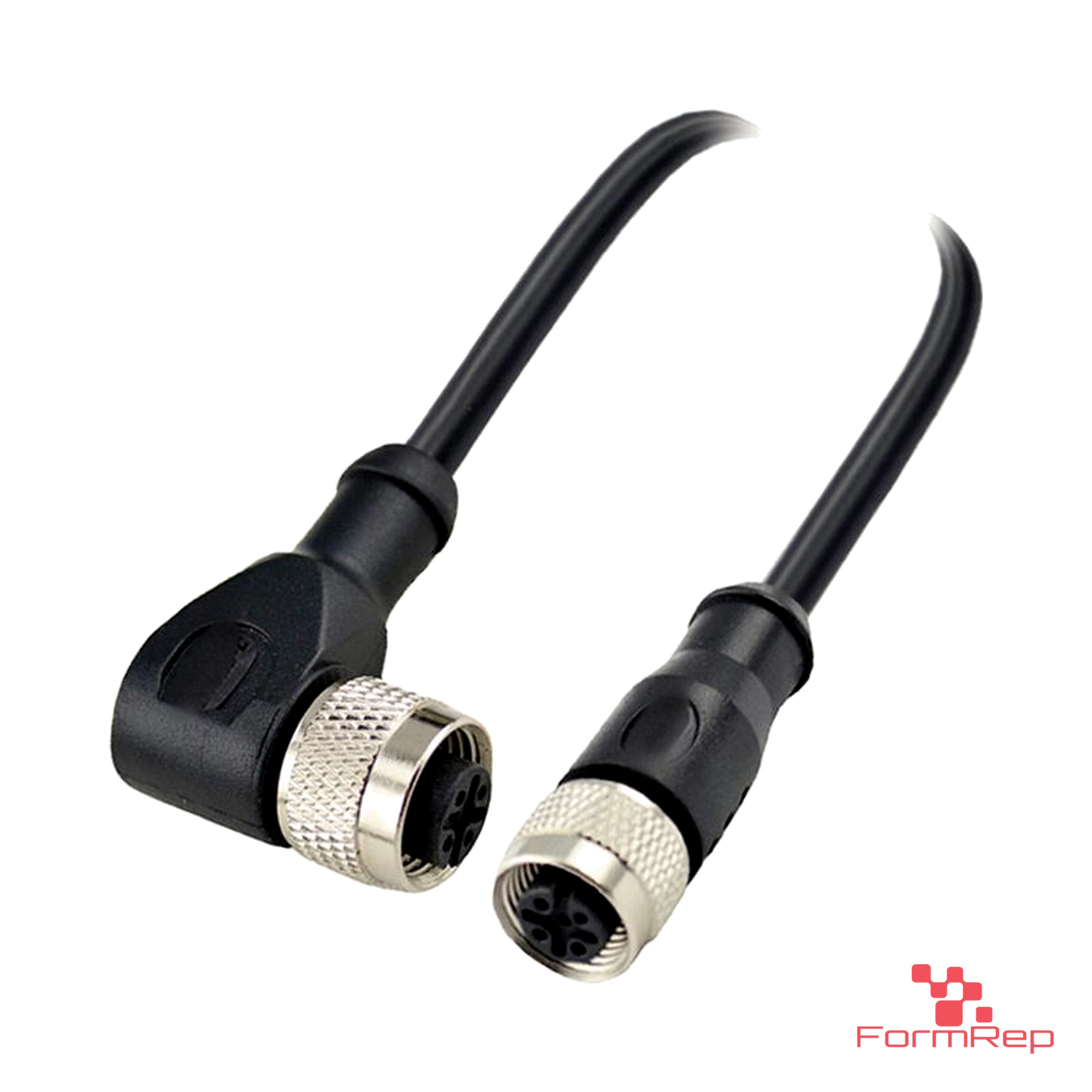M12 D-Coded Female Straight to Female Right-Angle Cable