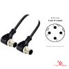 M12 D-Coded Male to Male Right-Angle Cable, with pin layout M12 D-Coded Male to Male Right-Angle Cable, with pin layout