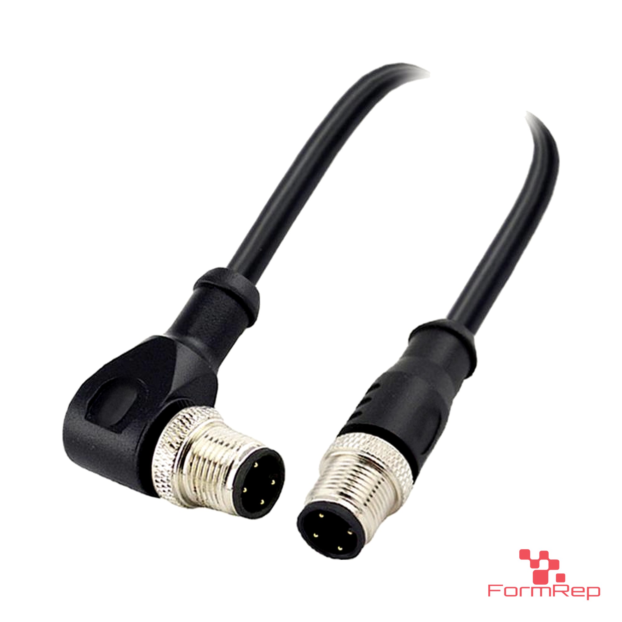M12 D-Coded Male Straight to Male Right-Angle Cable