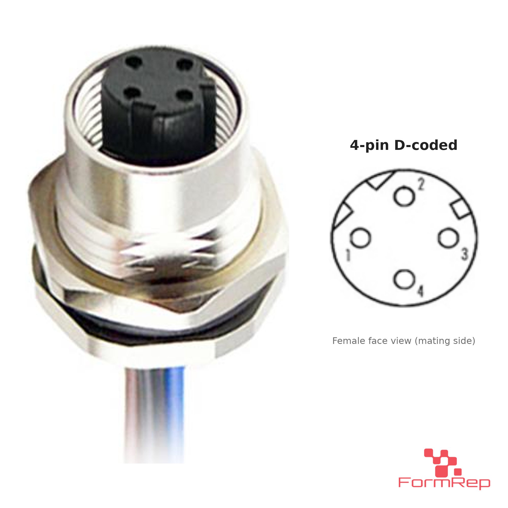 M12 D-Coded Panel-Mount Receptacle, Pre-Wired Leads, female straight, front mount M12 D-Coded Panel-Mount Receptacle, Pre-Wired Leads, female straight, front mount