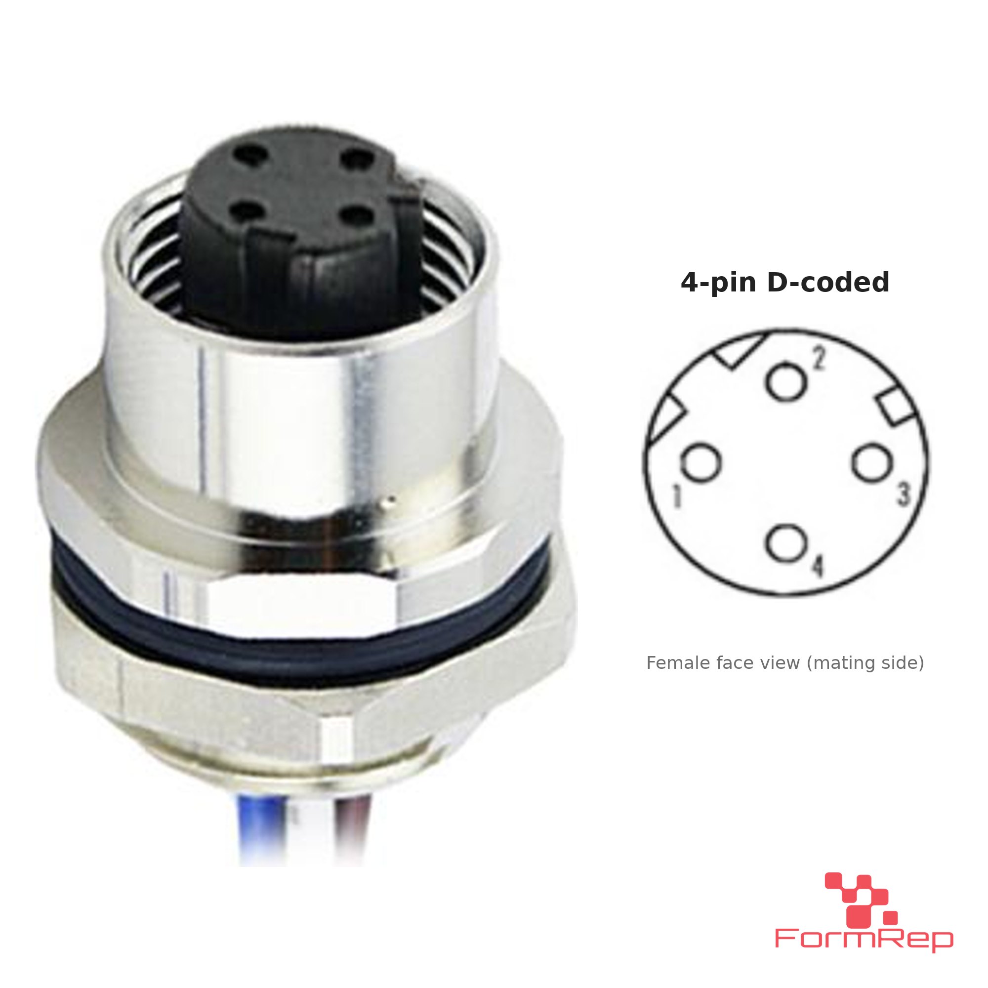 M12 D-Coded Panel-Mount Receptacle, Pre-Wired Leads, female straight, rear mount M12 D-Coded Panel-Mount Receptacle, Pre-Wired Leads, female straight, rear mount
