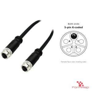 M12 K-Coded Female to Female Straight Cable, with pin layout