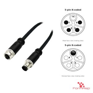 M12 K-Coded Male to Female Straight Extension Cable, with pin layout