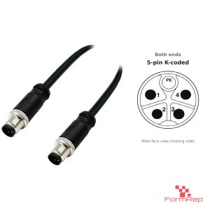 M12 K-Coded Male to Male Straight Cable, with pin layout
