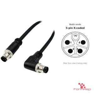M12 K-Coded Male Straight to Male Right-Angle Cable, with pin layout