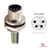 M12 K-Coded Panel-Mount Receptacle, Pre-Wired Leads, male straight, rear mount M12 K-Coded Panel-Mount Receptacle, Pre-Wired Leads, male straight, rear mount