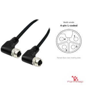 M12 L-Coded Female to Female Right-Angle Cable, 4-pin, with pin layout