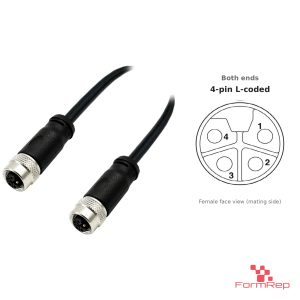 M12 L-Coded Female to Female Straight Cable, 4-pin, with pin layout