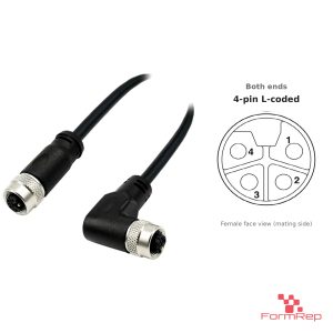 M12 L-Coded Female Straight to Female Right-Angle Cable, 4-pin, with pin layout