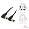 M12 L-Coded Male Right-Angle to Female Right-Angle Cable, 4-pin, with pin layout M12 L-Coded Male Right-Angle to Female Right-Angle Cable, 4-pin, with pin layout