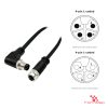 M12 L-Coded Male Right-Angle to Female Straight Cable, 4-pin, with pin layout M12 L-Coded Male Right-Angle to Female Straight Cable, 4-pin, with pin layout