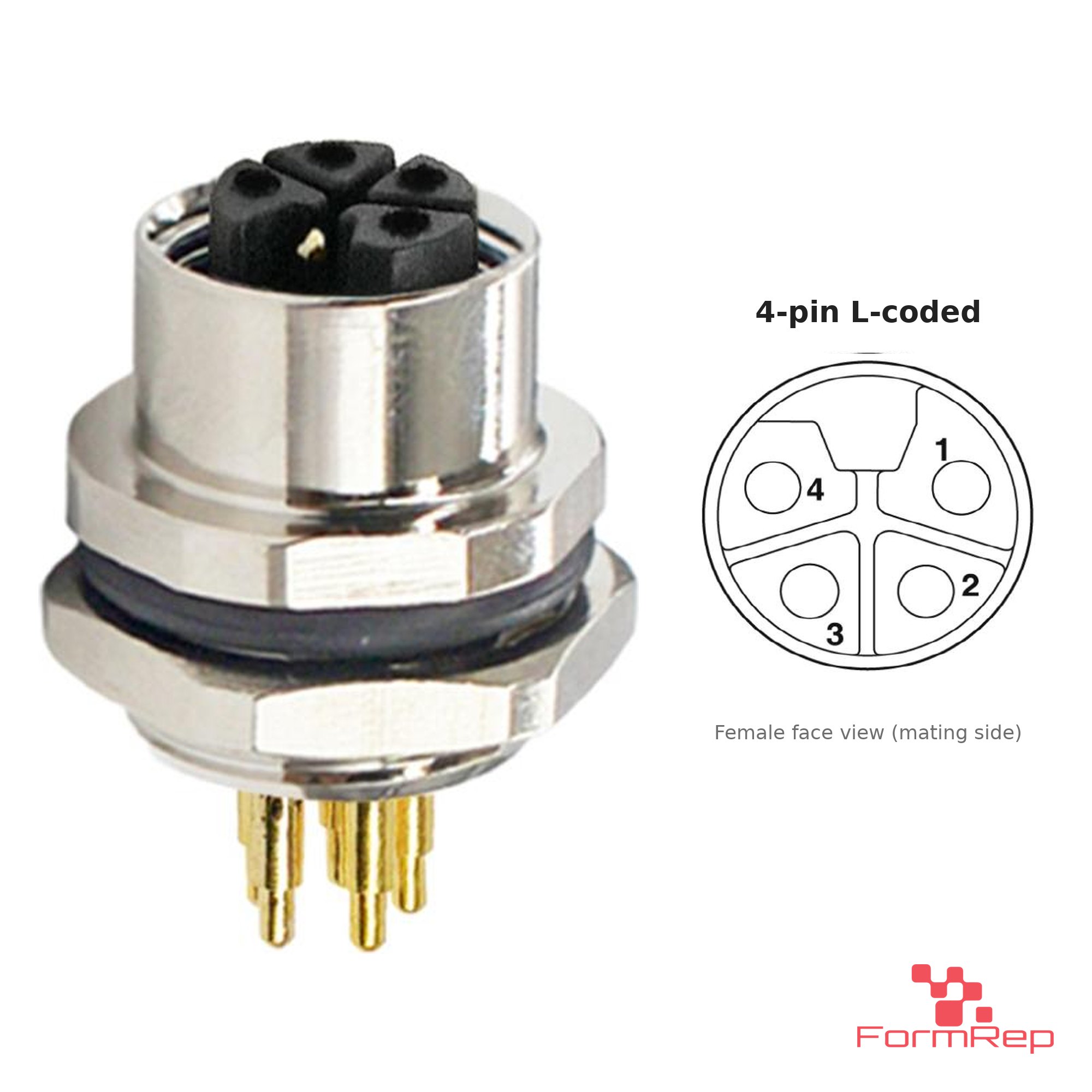 M12 L-Coded Panel-Mount Receptacle, PCB Pins, female straight, rear mount, 4P.jp-pin M12 L-Coded Panel-Mount Receptacle, PCB Pins, female straight, rear mount, 4P.jp-pin