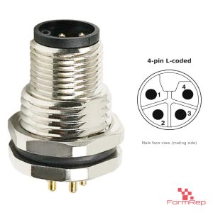 M12 L-Coded Panel-Mount Receptacle, PCB Pins, male straight, front mount, 4P.jp-pin