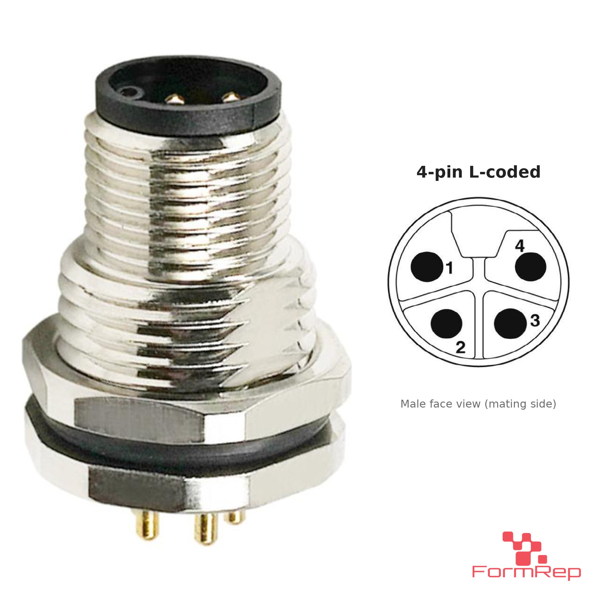 M12 L-Coded Panel-Mount Receptacle, PCB Pins, male straight, front mount, 4P.jp-pin M12 L-Coded Panel-Mount Receptacle, PCB Pins, male straight, front mount, 4P.jp-pin