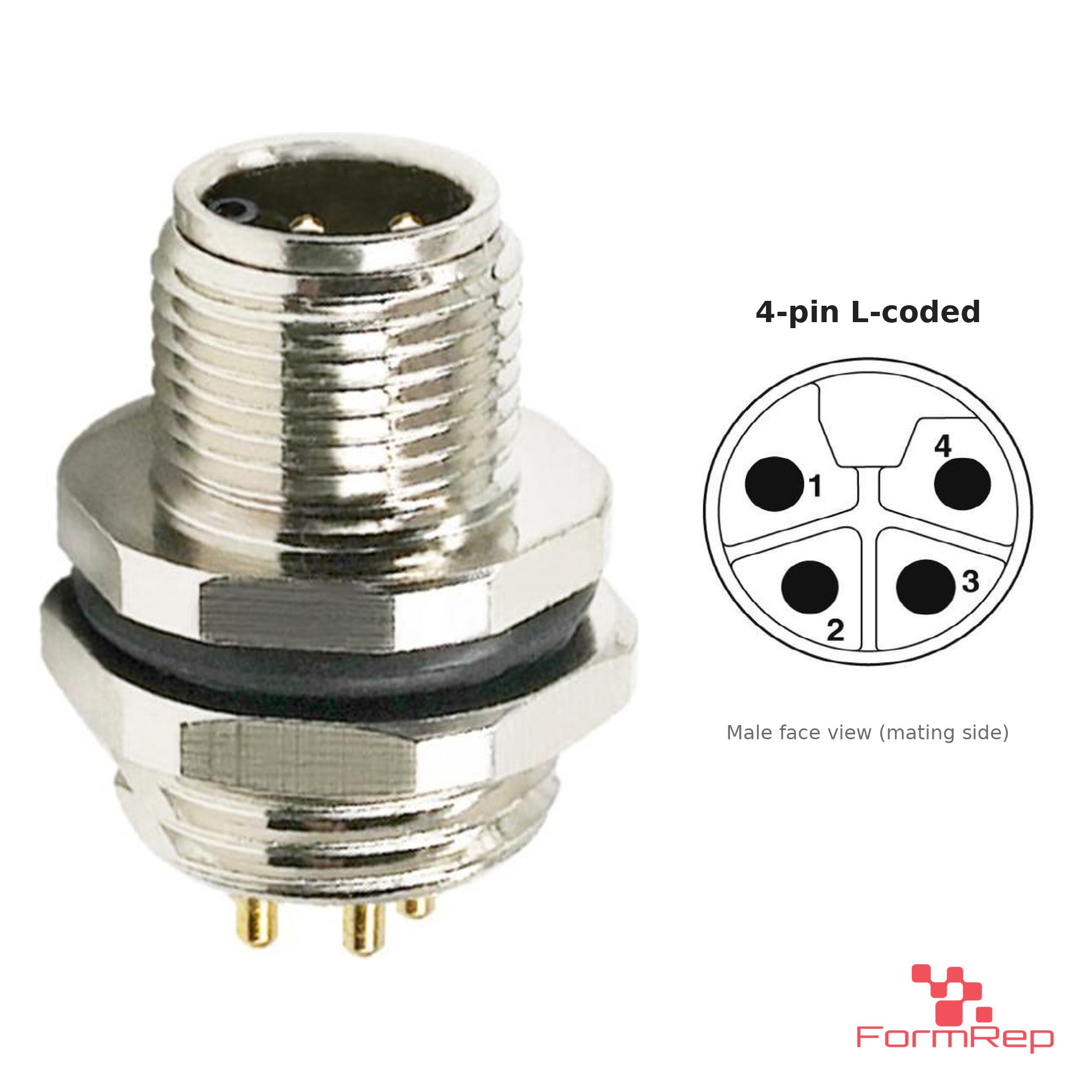 M12 L-Coded Panel-Mount Receptacle, PCB Pins, male straight, rear mount, 4P.jp-pin M12 L-Coded Panel-Mount Receptacle, PCB Pins, male straight, rear mount, 4P.jp-pin