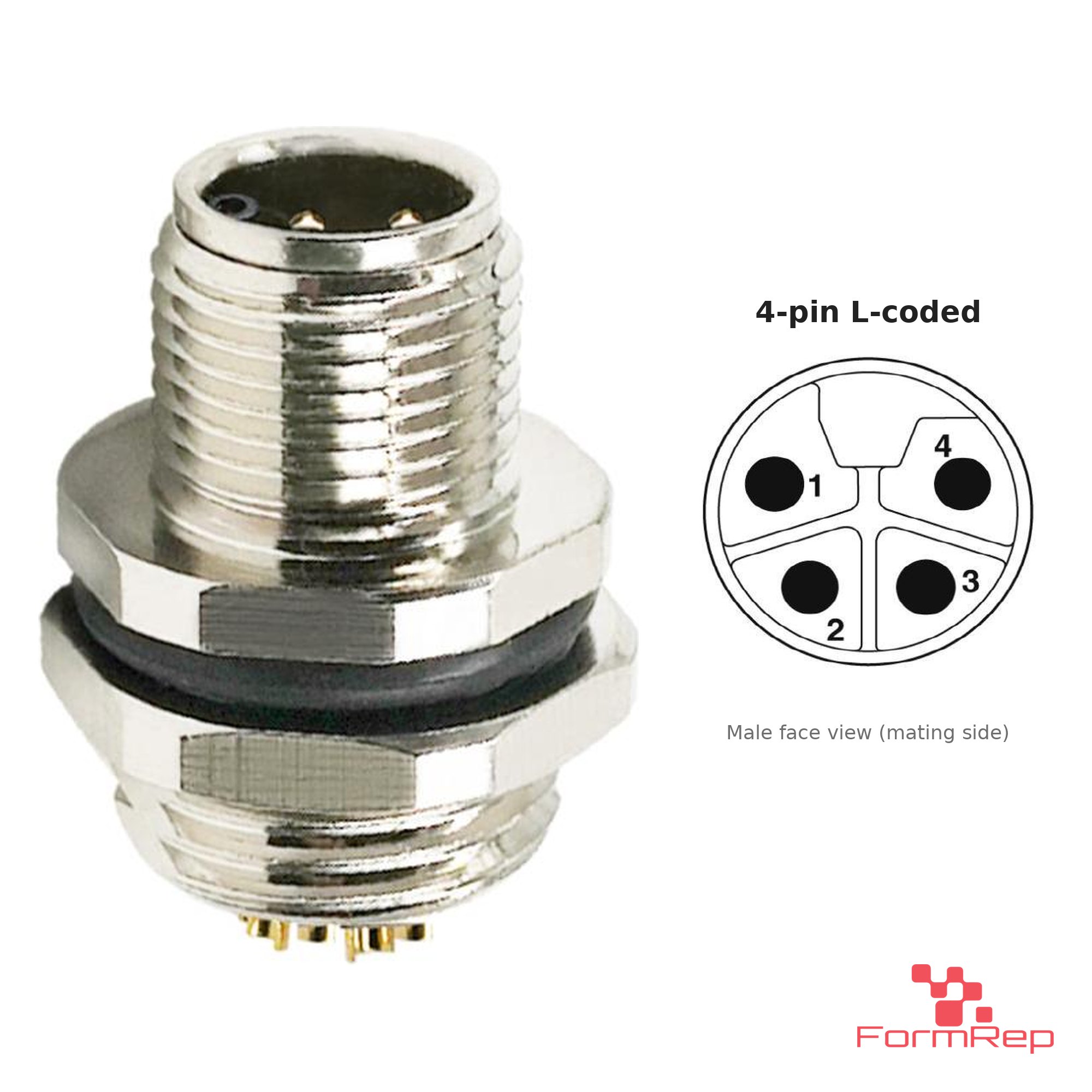 M12 L-Coded Panel-Mount Receptacle, Solder Cups, male straight, rear mount, 4P.jp-pin M12 L-Coded Panel-Mount Receptacle, Solder Cups, male straight, rear mount, 4P.jp-pin