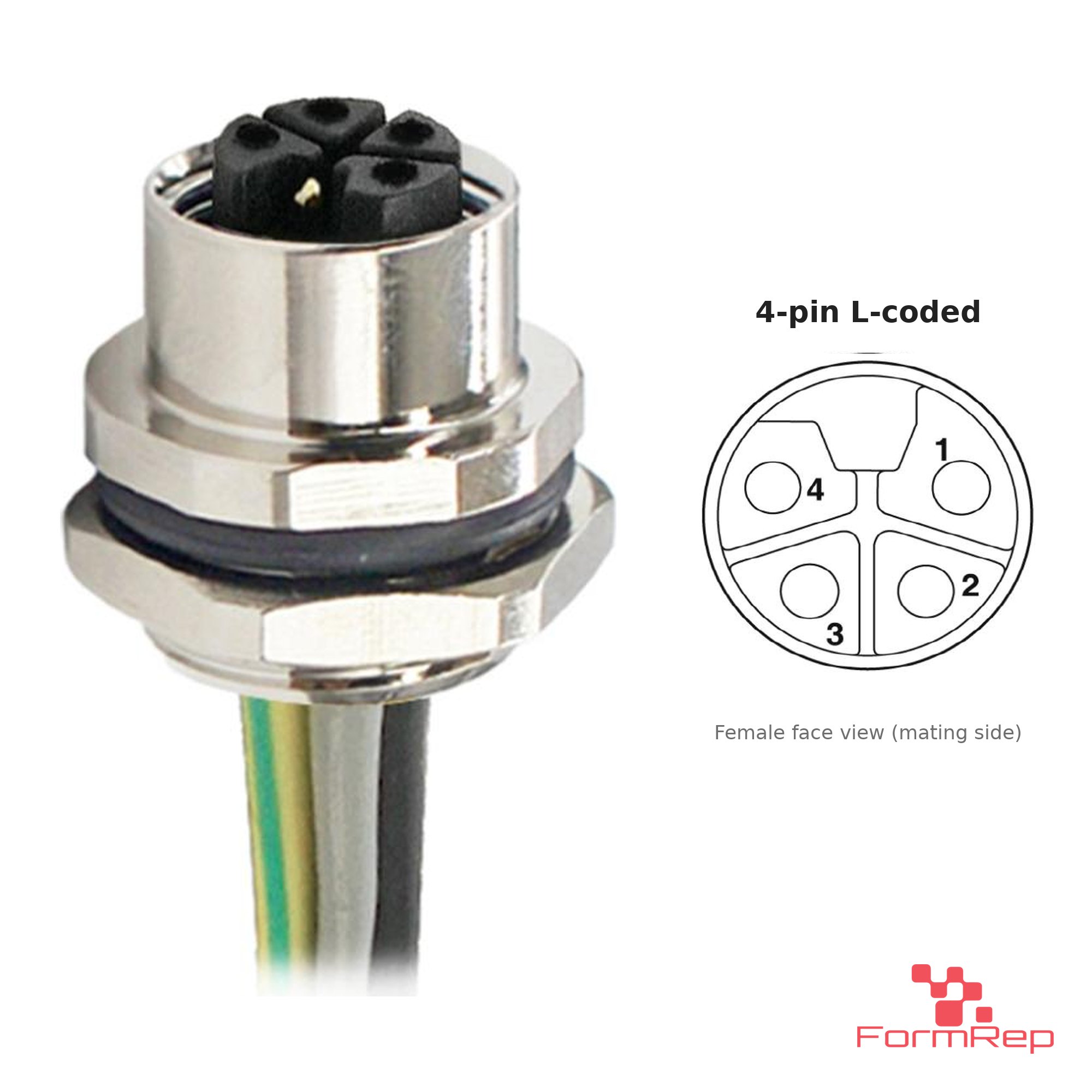 M12 L-Coded Panel-Mount Receptacle, Pre-Wired Leads, female straight, rear mount, 4P.jp-pin M12 L-Coded Panel-Mount Receptacle, Pre-Wired Leads, female straight, rear mount, 4P.jp-pin