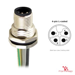 M12 L-Coded Panel-Mount Receptacle, Pre-Wired Leads, male straight, front mount, 4P.jp-pin
