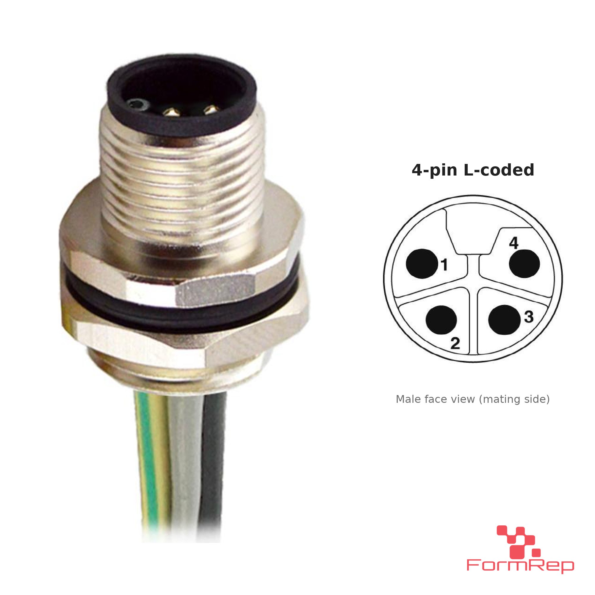 M12 L-Coded Panel-Mount Receptacle, Pre-Wired Leads, male straight, rear mount, 4P.jp-pin M12 L-Coded Panel-Mount Receptacle, Pre-Wired Leads, male straight, rear mount, 4P.jp-pin