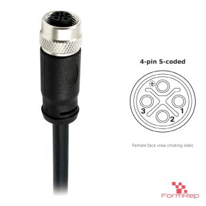 M12 S-Coded Female Straight Molded Cable, Single-Ended, with pin layout