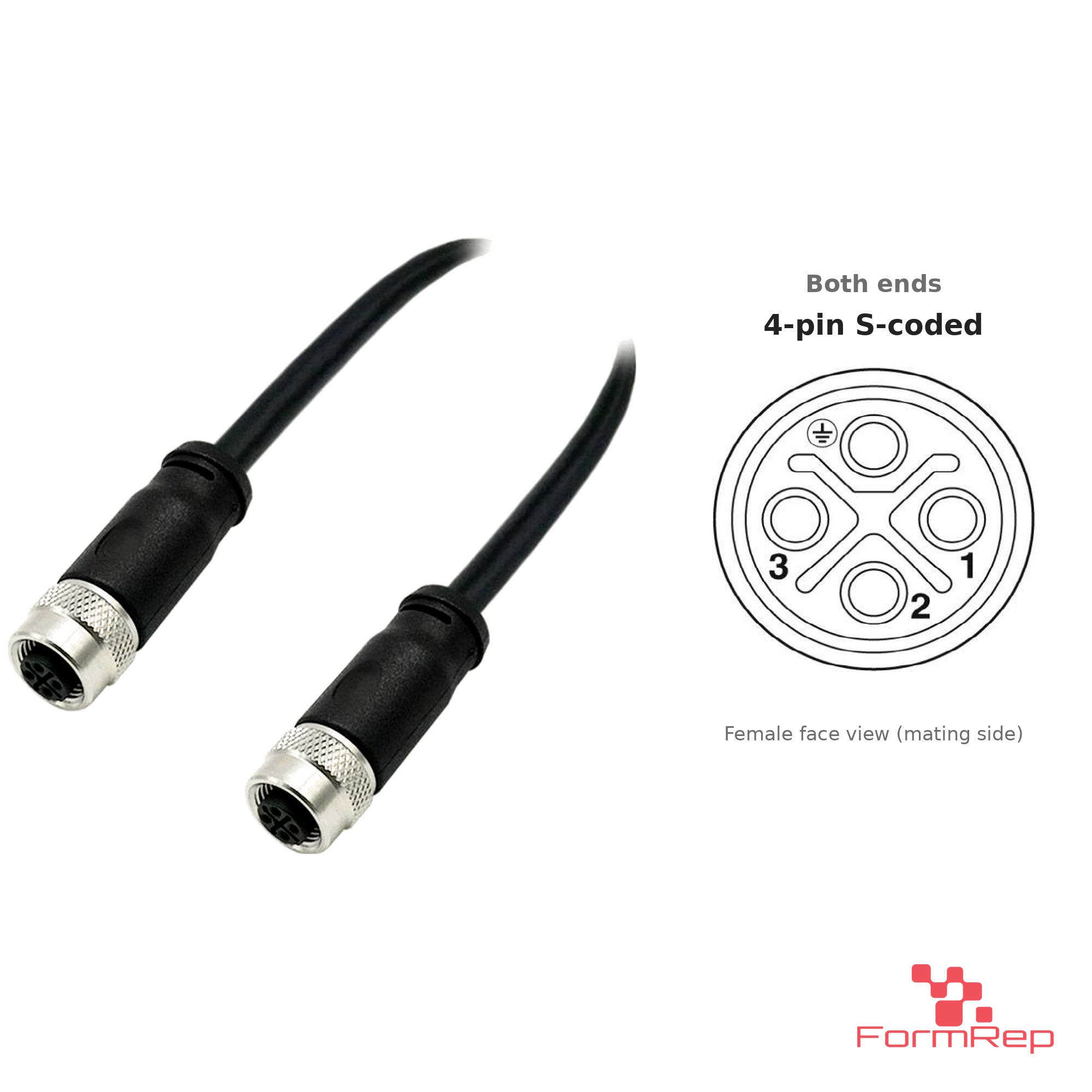 M12 S-Coded Female to Female Straight Cable, with pin layout M12 S-Coded Female to Female Straight Cable, with pin layout
