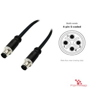 M12 S-Coded Male to Male Straight Cable, with pin layout