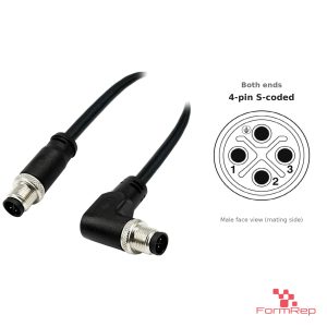 M12 S-Coded Male Straight to Male Right-Angle Cable, with pin layout