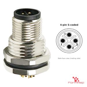 M12 S-Coded Panel-Mount Receptacle, Solder Cups, male straight, front mount