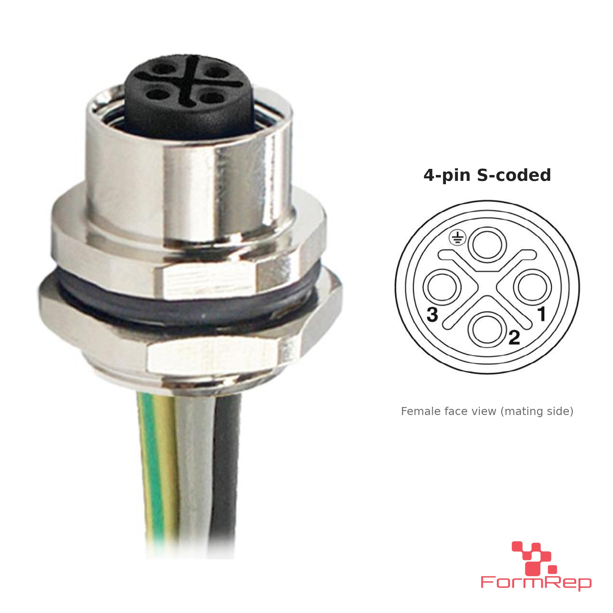 M12 S-Coded Panel-Mount Receptacle, Pre-Wired Leads, female straight, rear mount M12 S-Coded Panel-Mount Receptacle, Pre-Wired Leads, female straight, rear mount