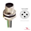 M12 S-Coded Panel-Mount Receptacle, Pre-Wired Leads, male straight, rear mount M12 S-Coded Panel-Mount Receptacle, Pre-Wired Leads, male straight, rear mount