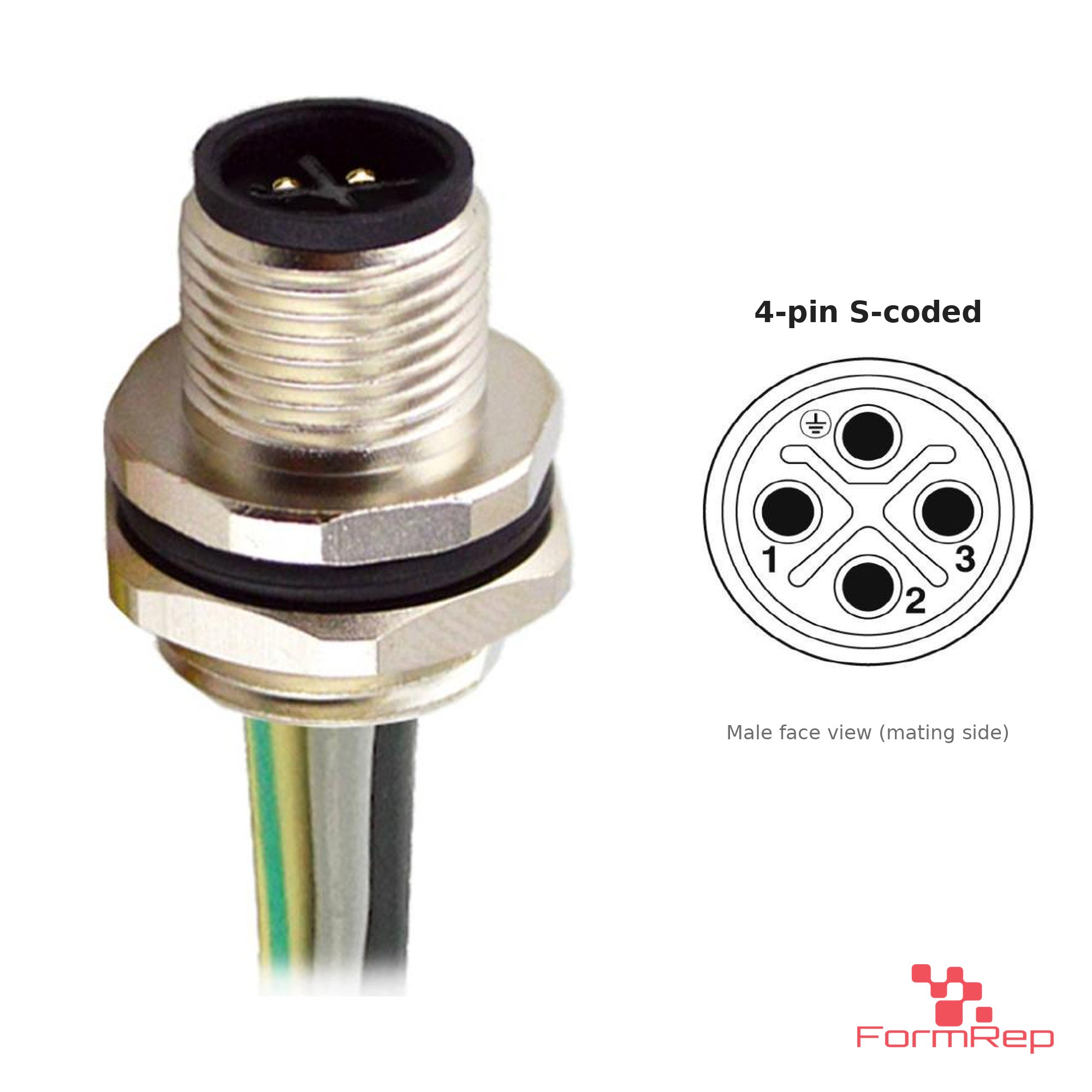 M12 S-Coded Panel-Mount Receptacle, Pre-Wired Leads, male straight, rear mount M12 S-Coded Panel-Mount Receptacle, Pre-Wired Leads, male straight, rear mount