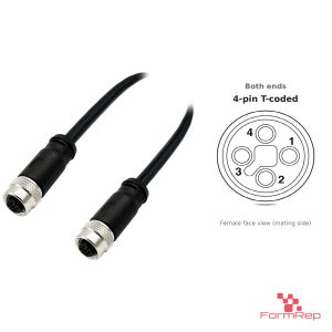 M12 T-Coded Female to Female Straight Cable, with pin layout