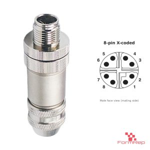 M12 X-Coded Field-Attachable Connector, Metal, Shielded, male straight