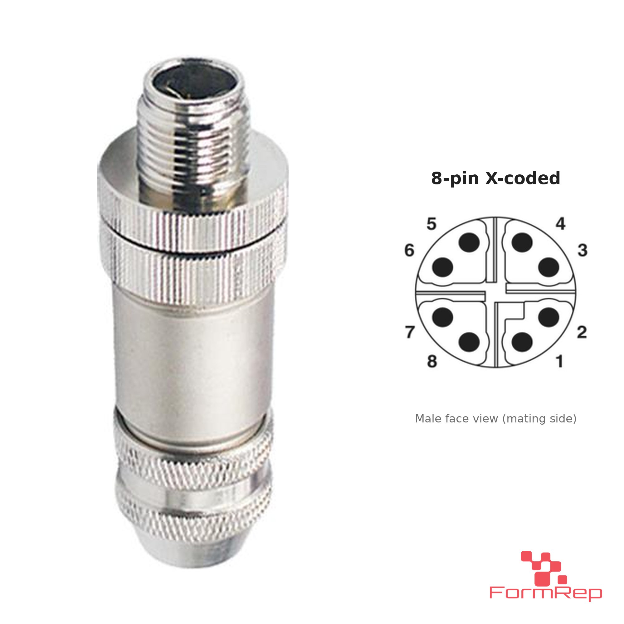 M12 X-Coded Field-Attachable Connector, Metal, Shielded, male straight M12 X-Coded Field-Attachable Connector, Metal, Shielded, male straight