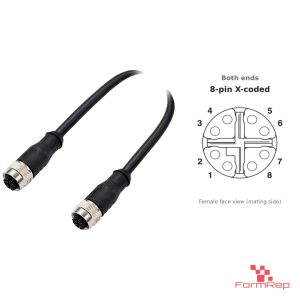 M12 X-Coded Female to Female Straight Cable, with pin layout