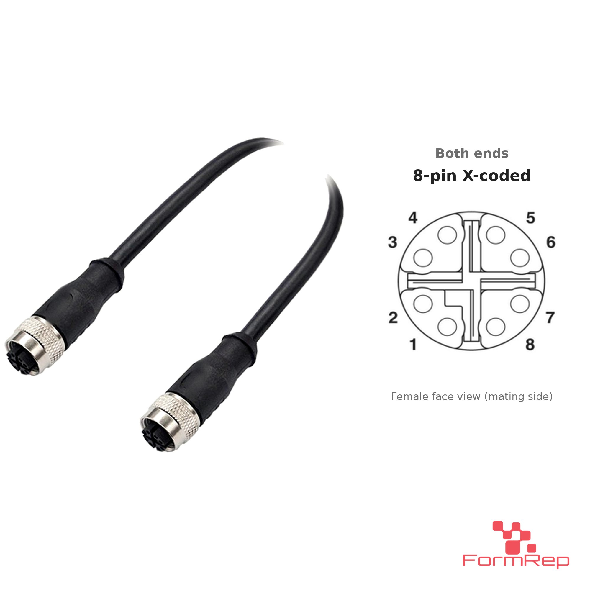 M12 X-Coded Female to Female Straight Cable, with pin layout M12 X-Coded Female to Female Straight Cable, with pin layout