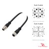 M12 X-Coded Male to Female Straight Extension Cable, with pin layout M12 X-Coded Male to Female Straight Extension Cable, with pin layout