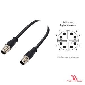 M12 X-Coded Male to Male Straight Cable, with pin layout