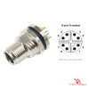 M12 X-Coded Panel-Mount Receptacle, PCB Pins, male straight, front mount M12 X-Coded Panel-Mount Receptacle, PCB Pins, male straight, front mount
