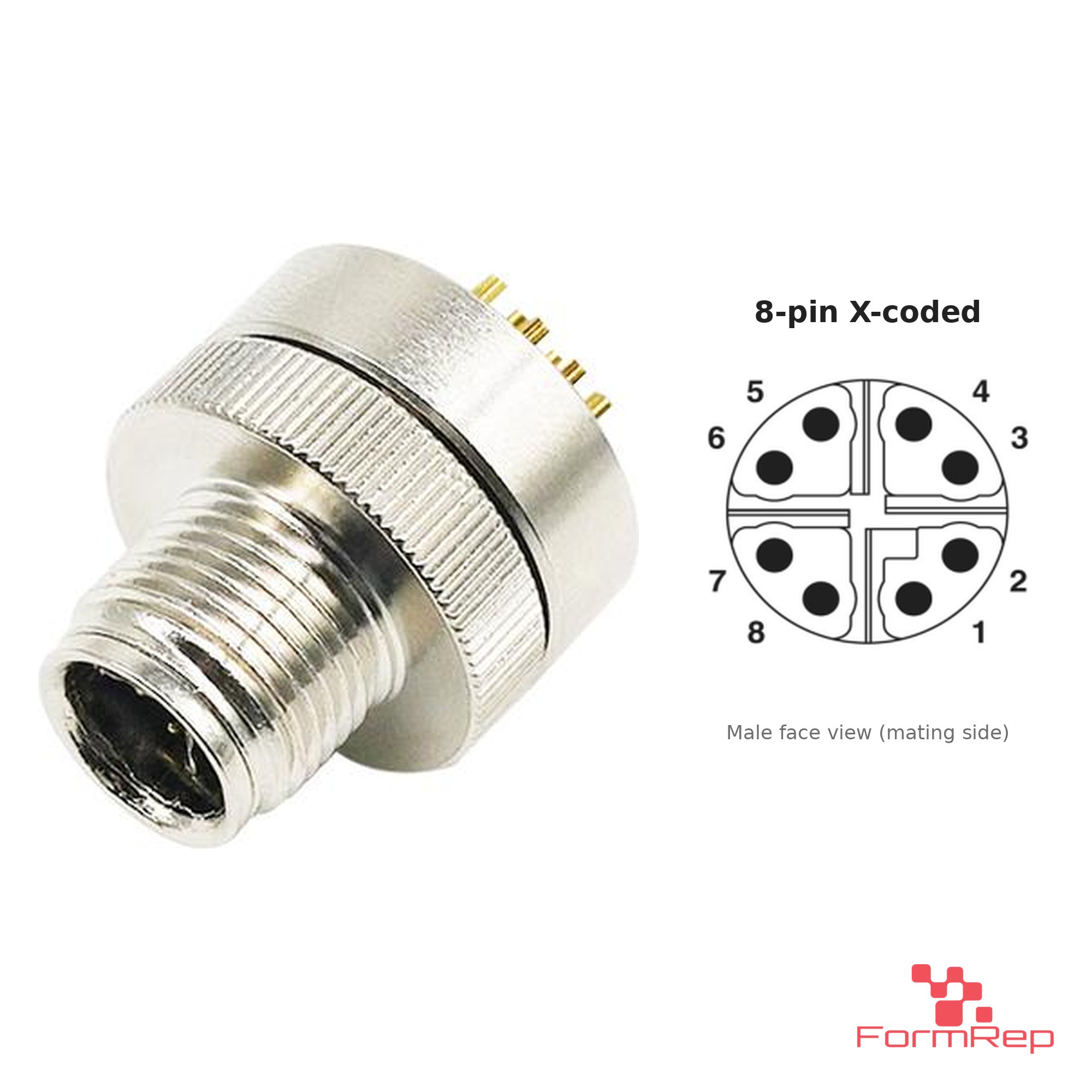 M12 X-Coded Panel-Mount Receptacle, Solder Cups, male straight, front mount M12 X-Coded Panel-Mount Receptacle, Solder Cups, male straight, front mount