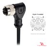 M12 Y-Coded Female Right-Angle Molded Cable, Single-Ended, with pin layout M12 Y-Coded Female Right-Angle Molded Cable, Single-Ended, with pin layout
