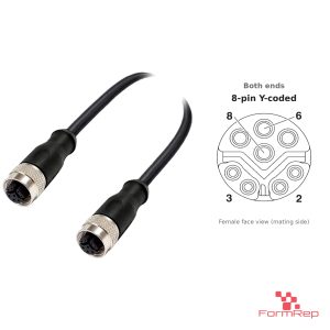 M12 Y-Coded Female to Female Straight Cable, with pin layout