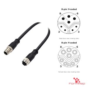 M12 Y-Coded Male to Female Straight Extension Cable, with pin layout