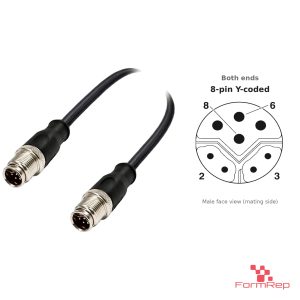 M12 Y-Coded Male to Male Straight Cable, with pin layout
