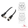 M12 Y-Coded Male Right-Angle to Female Straight Cable, with pin layout