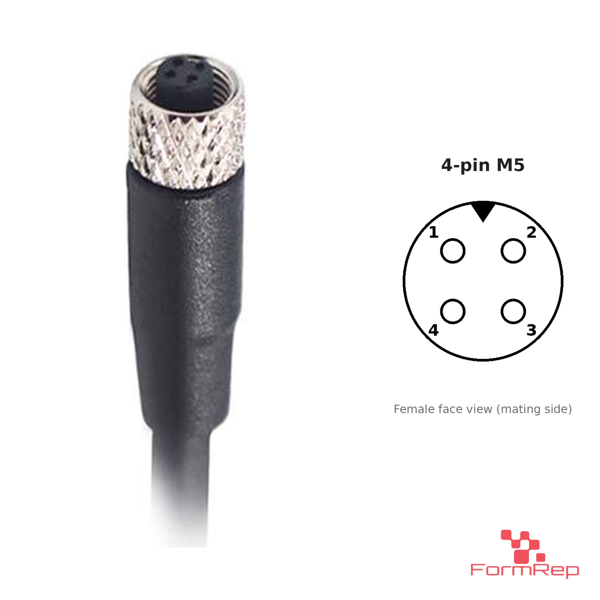 M5 Female Straight Molded Cable, Single-Ended, 4-pin, with pin layout